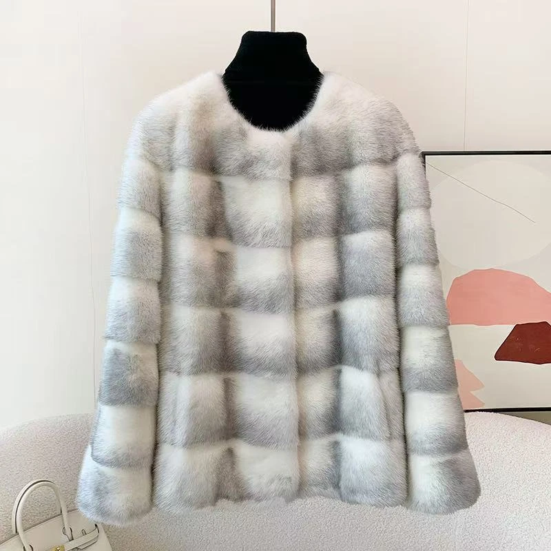 进口天鹅绒横排蓝宝石十字貂小母貂大衣女年轻水貂皮草外套58251