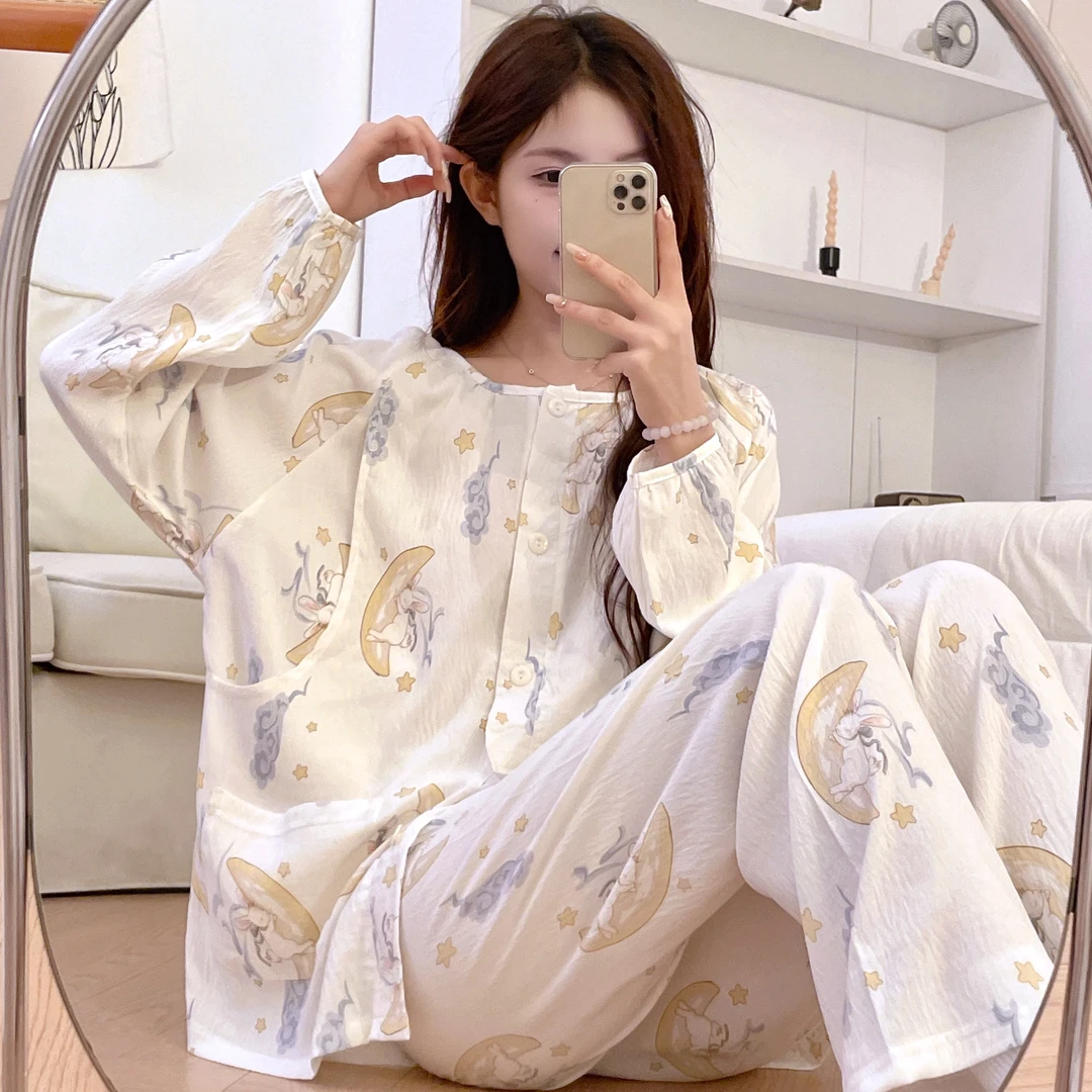 【带胸垫】月子服夏季薄款产后哺乳产妇怀孕期宽松不勒肚孕妇睡衣