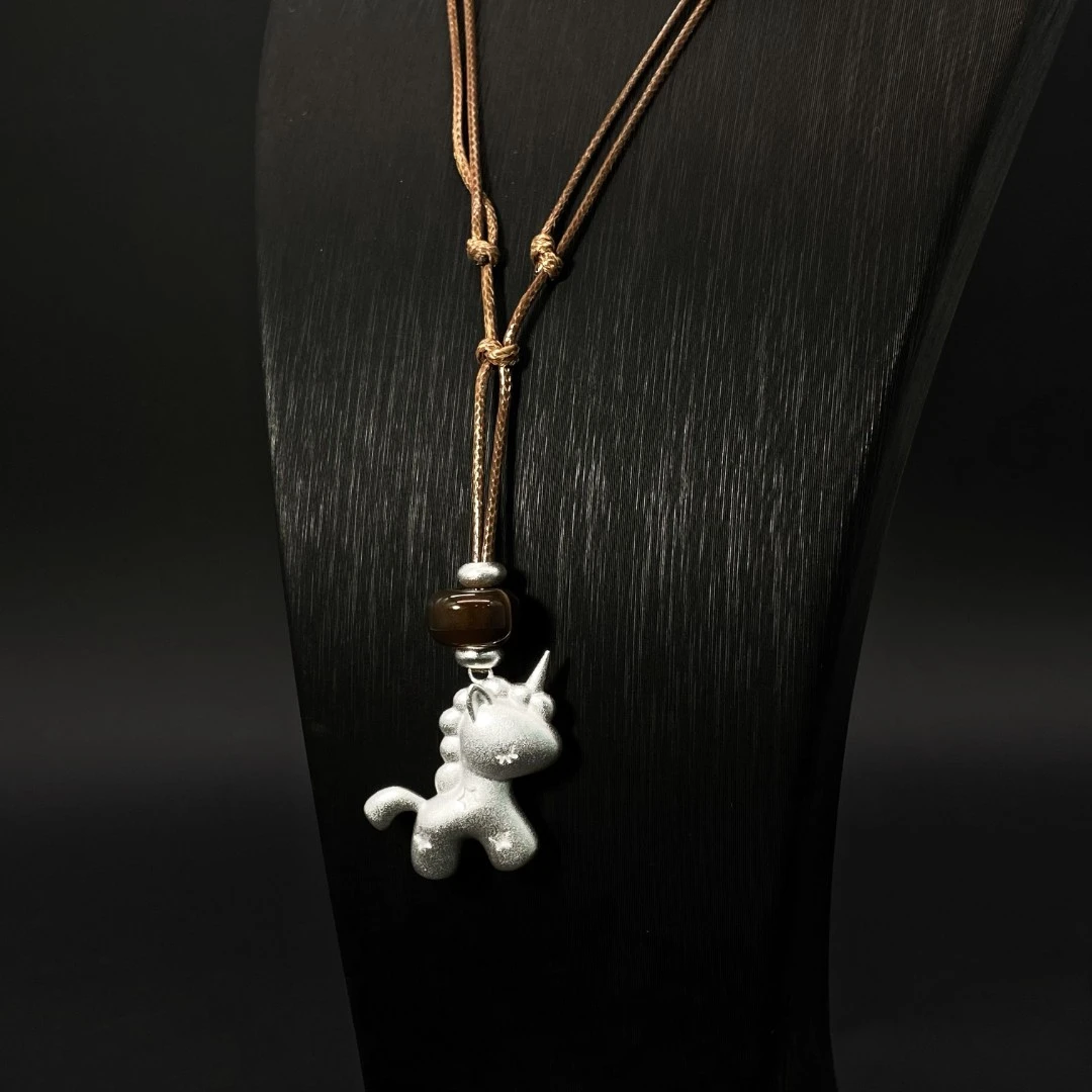 名式 铜合金项链 磨砂实心可爱独角兽精致抽拉坠链毛衣链FL160