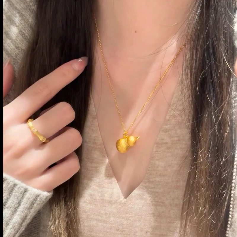 铜合金吊坠 古法实心拉丝葫芦吊坠项链磨砂胖福禄简约送女友礼物