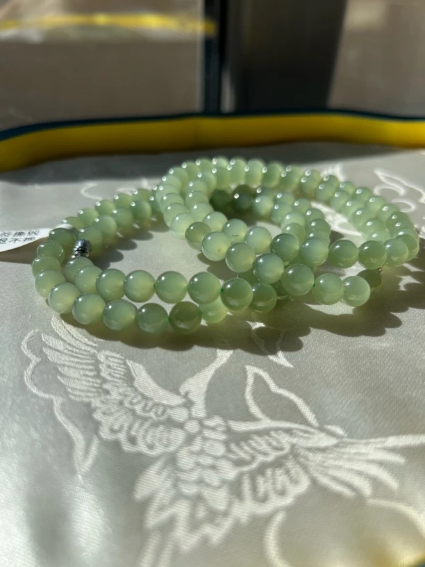 和田玉青海老料猫眼湖水绿56颗项链7.5-8m多样性发货拍一发一