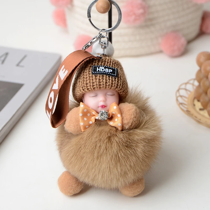 真狐狸毛钥匙扣可爱毛绒娃娃书包饰品女车钥匙儿童玩偶生日礼物