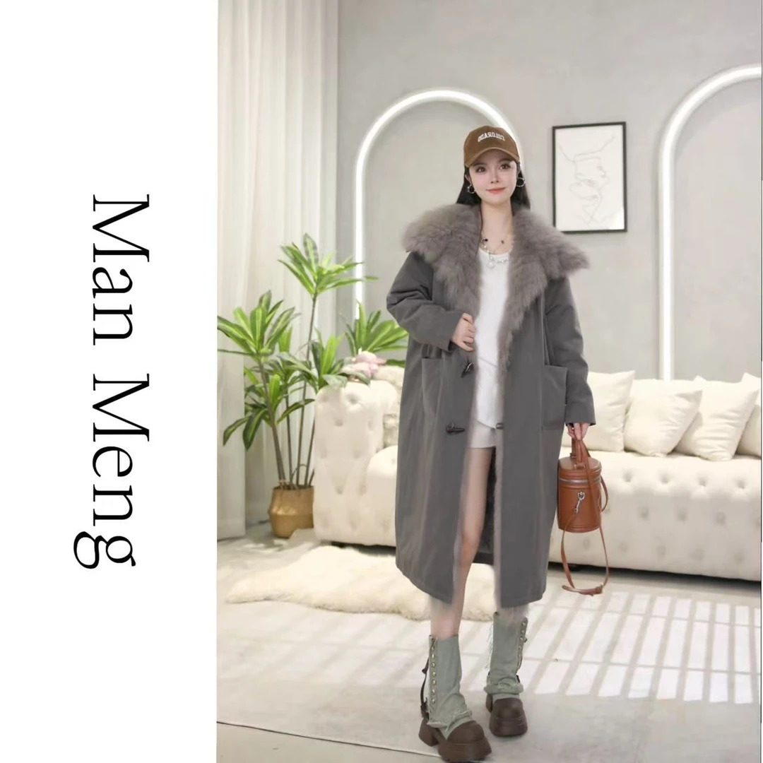 【MONA】2025新款韩版潮流 狐狸毛长款鹅绒皮草外套1115-2533