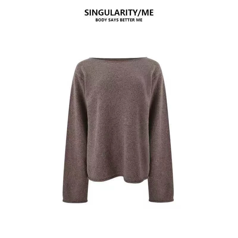 Singularity Me 10A 01023 羊毛静奢慵懒弧领松弛针织衫毛衣上衣