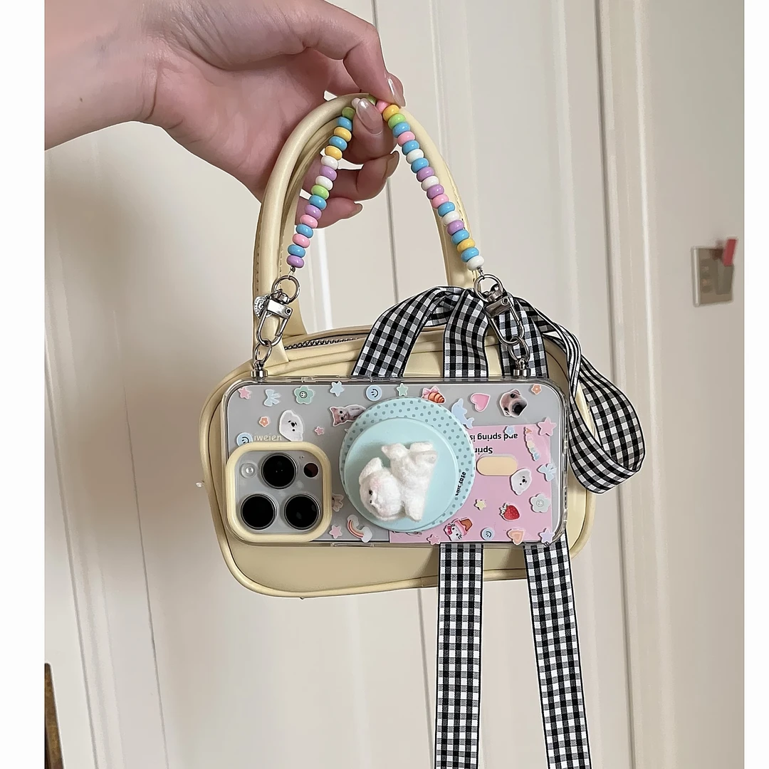 双层磁吸卡通立体小狗透明磁吸斜跨链条适用苹果16/15/14手机壳