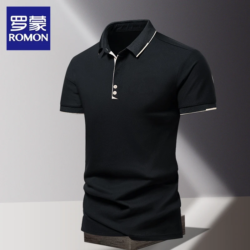 Romon/罗蒙/夏季新款短袖POLO衫男纯色领t恤时尚半袖商务百搭衣服