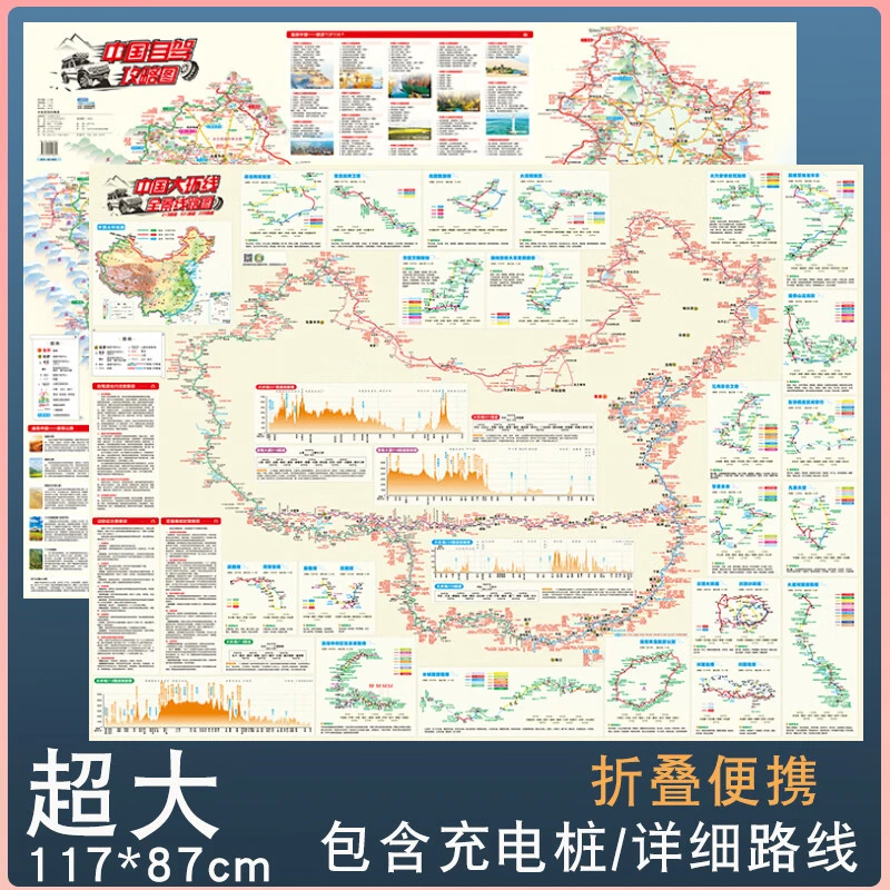 2025新中国自驾游图 交通旅游图 东西南北部自驾路线超大117*87cm