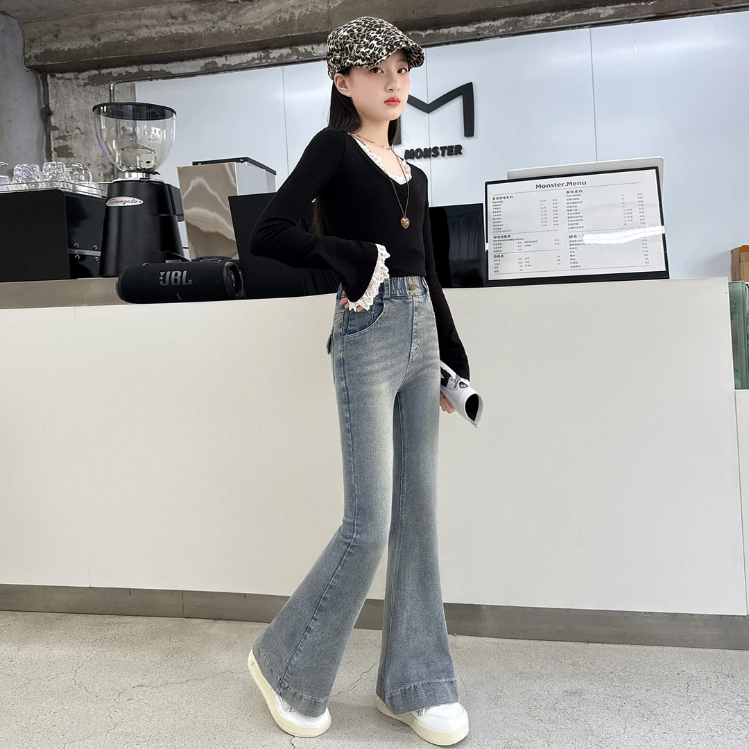 秋季女童微喇牛仔裤春秋新款女孩潮牌洋气款儿童爆款喇叭裤潮款