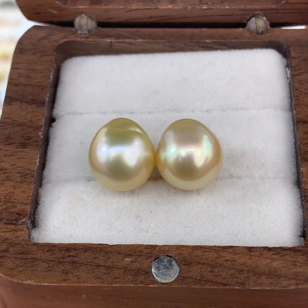 定制海水珍珠未镶嵌裸珠金巴10-11mm两颗