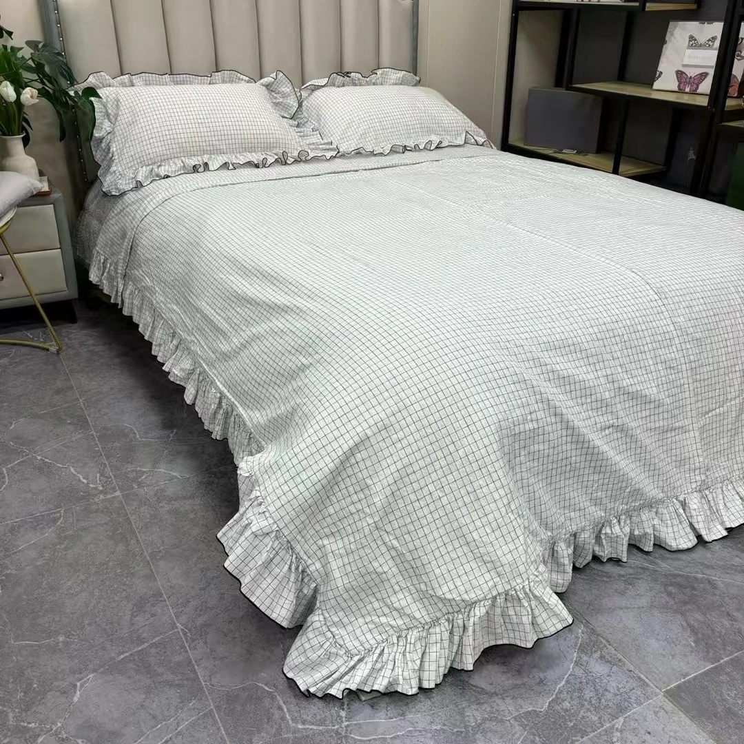 【麻先森-100%汉麻】黑色荷叶边格子四件套