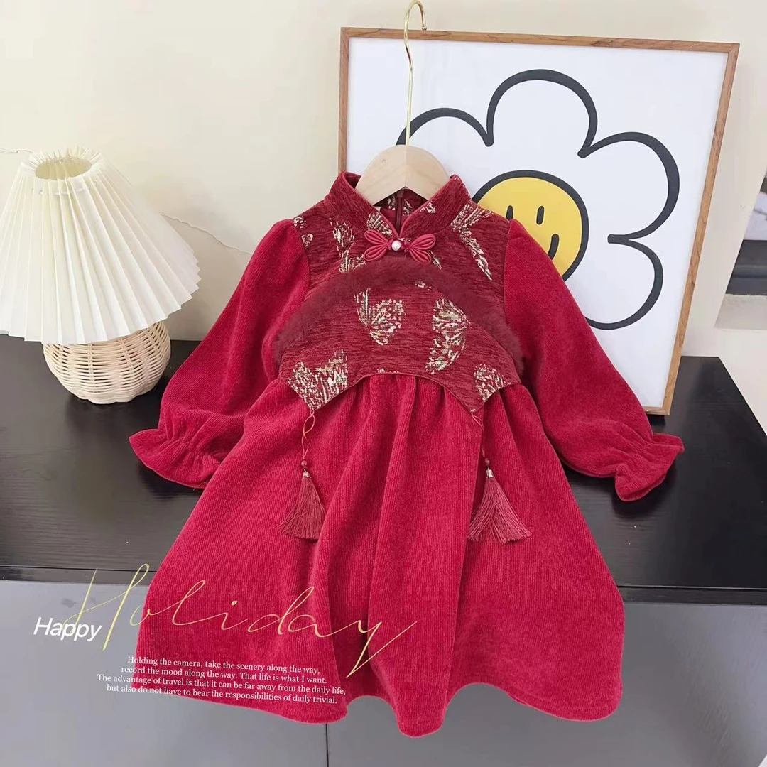 汤圆家童装2025新款新中式国风盘扣年货裙 XA-559