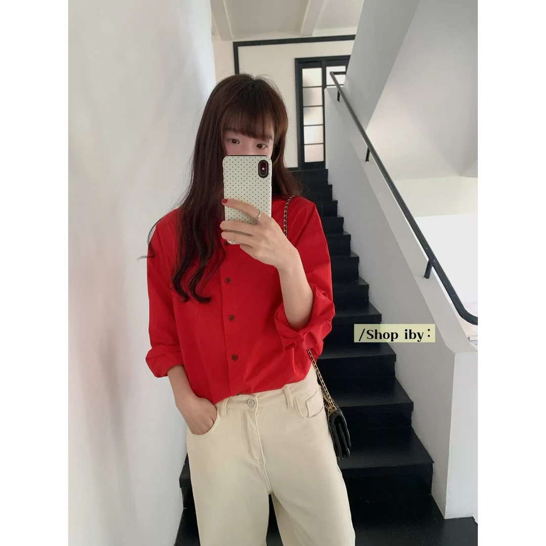 【ARONG阿荣家】韩系百搭宽松衬衣02436-红色F
