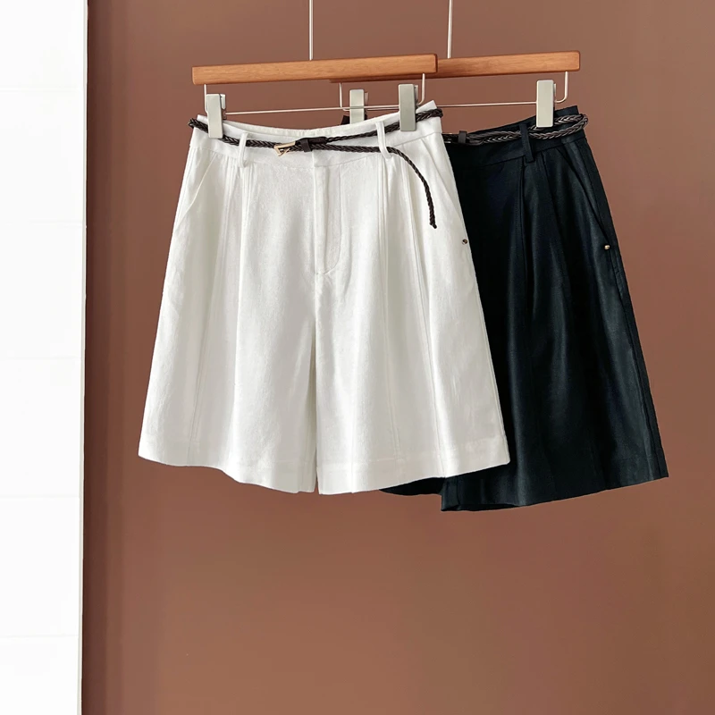 高级时尚气质阔腿短裤女夏2025新款亚麻百搭宽松显瘦休闲四五分裤