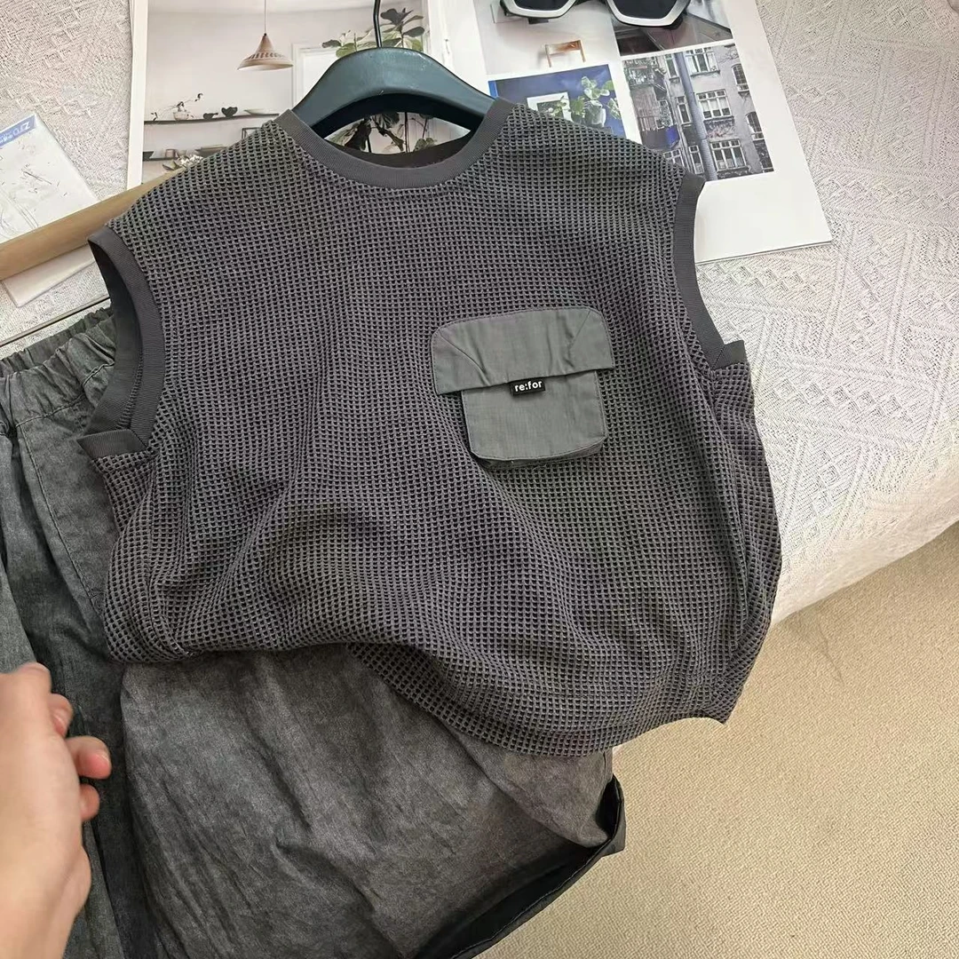 2025年夏季新款儿童短袖休闲百搭宽松时尚洋气80379华夫格背心