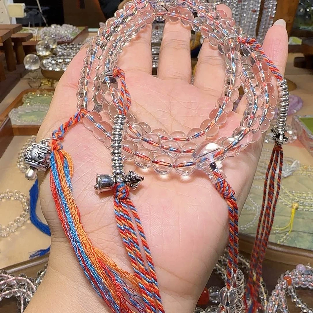 A****水晶手串未镶嵌天然白水晶全净体108颗8+
