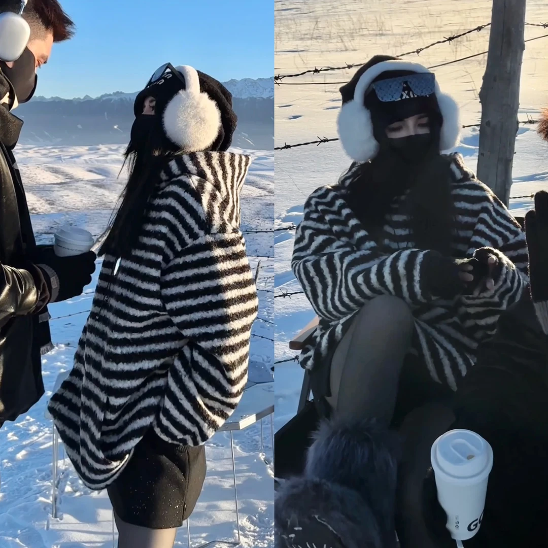 EH2024韩版时尚百搭卫衣加绒加厚黑白条纹毛衣 W7552