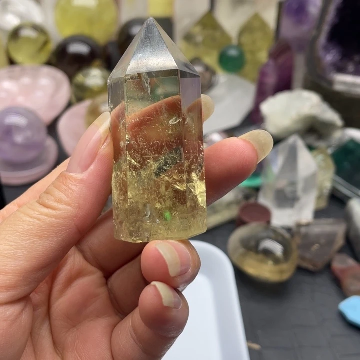 水晶珠宝半成品合金113黄水晶柱