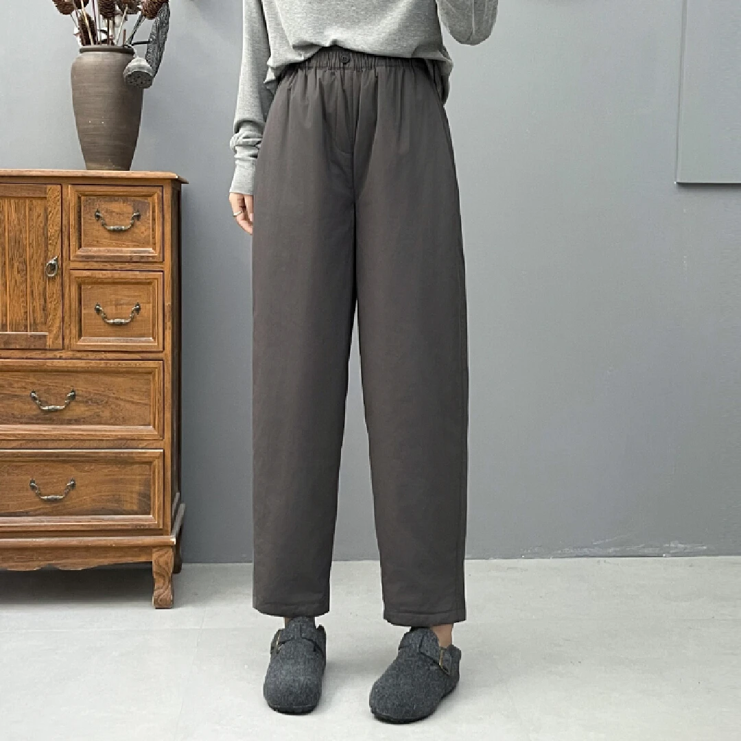 女士冬季保暖休闲复古哈伦裤休闲裤宽松加厚直筒裤百搭松紧腰