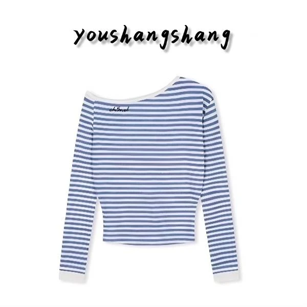 【youshangshang】韩系轻奢气质字母刺绣设计感长袖T恤爆款女装上衣