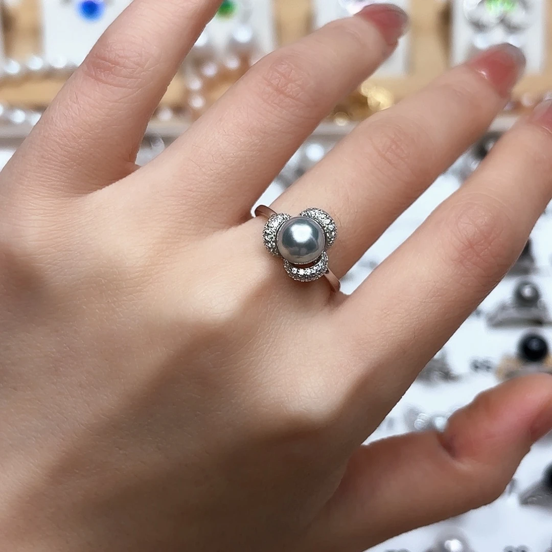 刂***小戒指银S925镶嵌海水珍珠