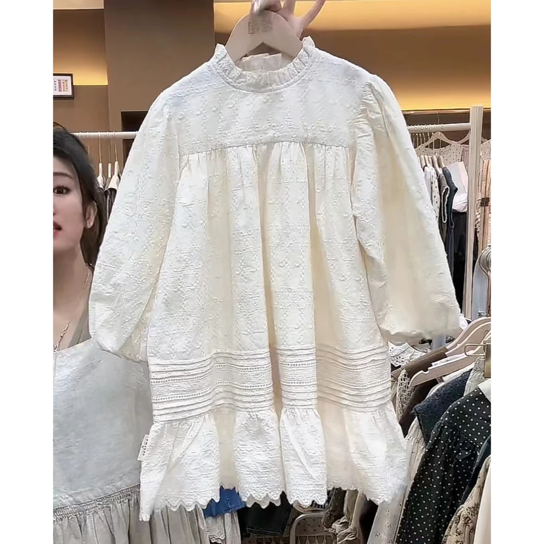 女童连衣裙2024秋季新款儿童杏色重工提花打褶长袖连衣裙sy3318