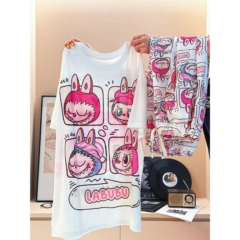 【LA布布印花】夏季爆款软萌可爱宽松短袖睡衣夏季大码长裤居家套装