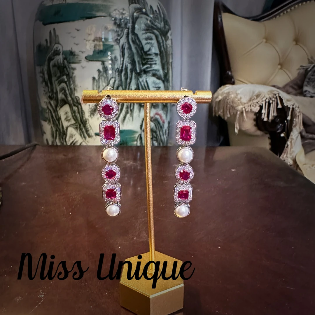 S6477红刚圆形方糖珠珠耳环