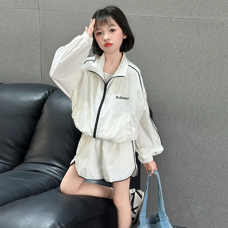 女童防晒衣套装夏季2025新款休闲韩版中大童女孩上衣短裤薄款外套
