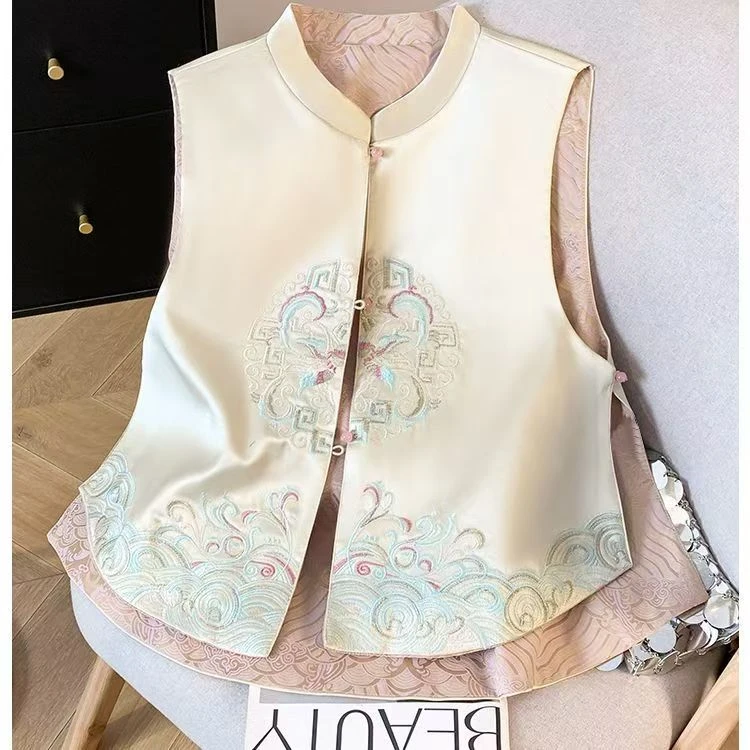 【白月光】双面双穿春季国风上衣马甲新中式立领提花马夹外套女装