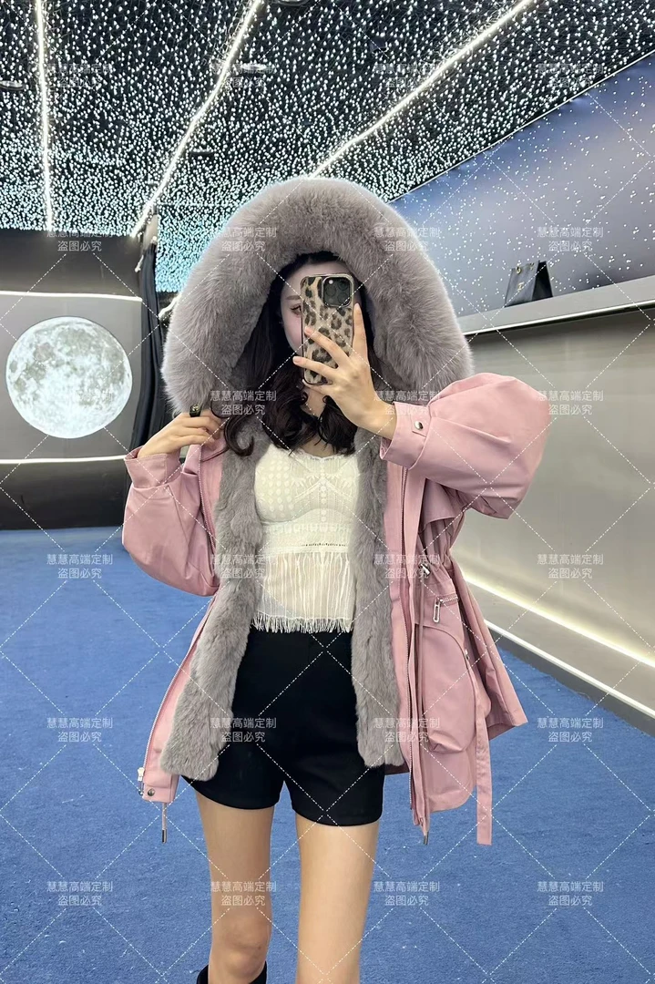 慧慧【嫦娥獭兔毛】獭兔毛内胆短款收腰显瘦冬季女士外套