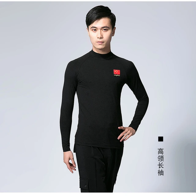 秋季高领男士跳拉丁舞蹈服装上衣练功服成人国标摩登舞长袖