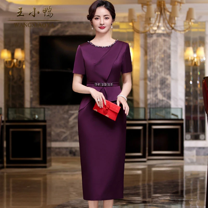 王小鸭高端喜婆婆婚宴装2025春夏新款订婚礼短袖连衣裙结婚晚礼服