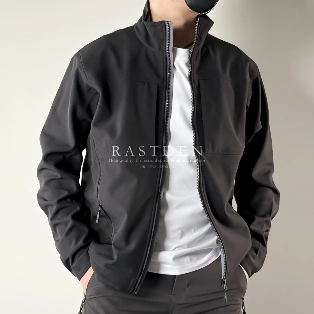 全压胶男士都市户外防风夹克外套休闲运动加绒男子立领软壳冲锋衣