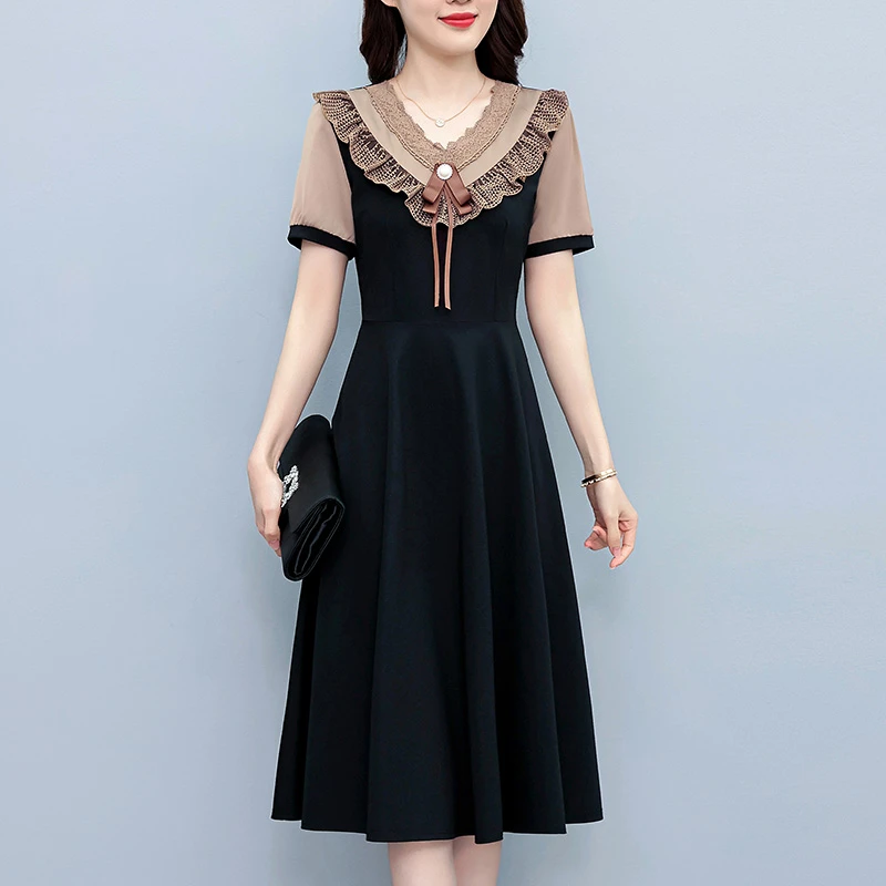 CD#1139 名媛气质假两件套大码女装胖mm时尚修身中长款夏季新款短