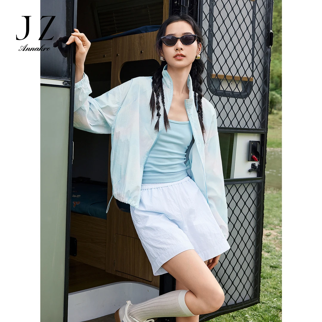 玖姿安娜蔻都市运动渐变晕染休闲宽松外套2025夏季新款KWFX40533