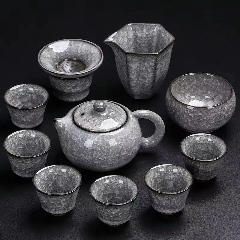 黑冰花陶瓷功夫茶具套装家用办公室泡茶壶盖碗高档礼品