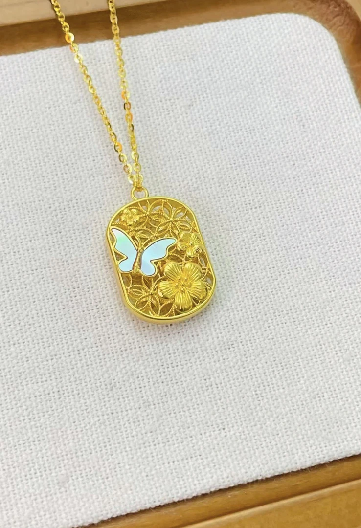 新款活动款【赛菲尔万足】足金古法螺钿如意黄金套链项链礼物项链