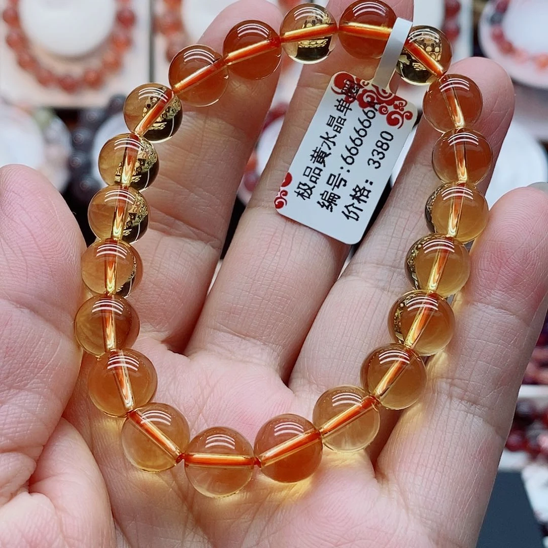 水晶手串未镶嵌点***痣黄水晶