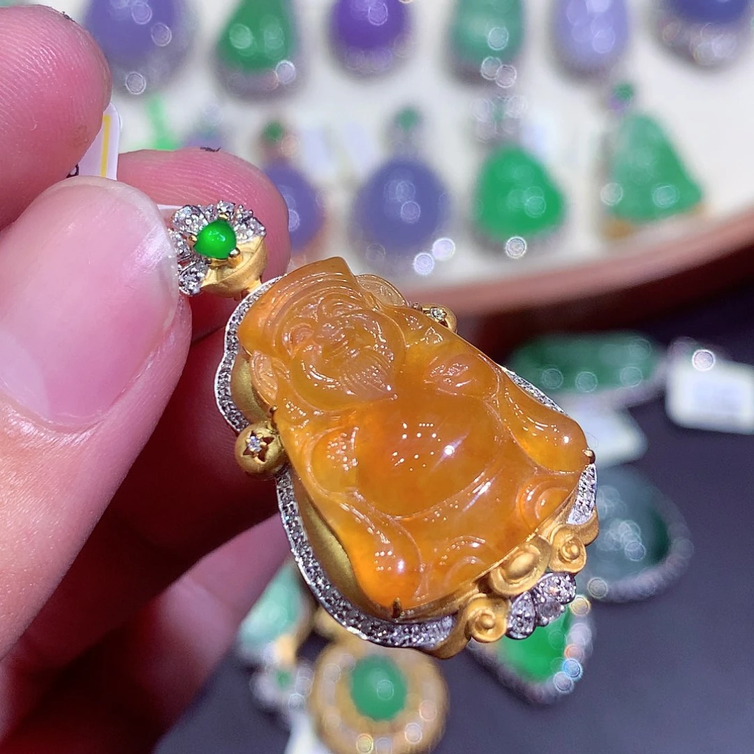 翡翠18K金镶嵌吊坠(不含链)