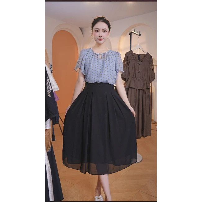 L8870  2025年夏季新款时尚优雅拼接假两件宽松显瘦中长款连衣裙