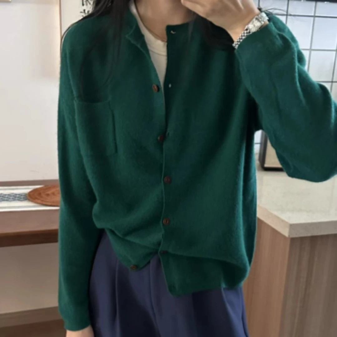 牛绒新款韩式桂花针开衫外套