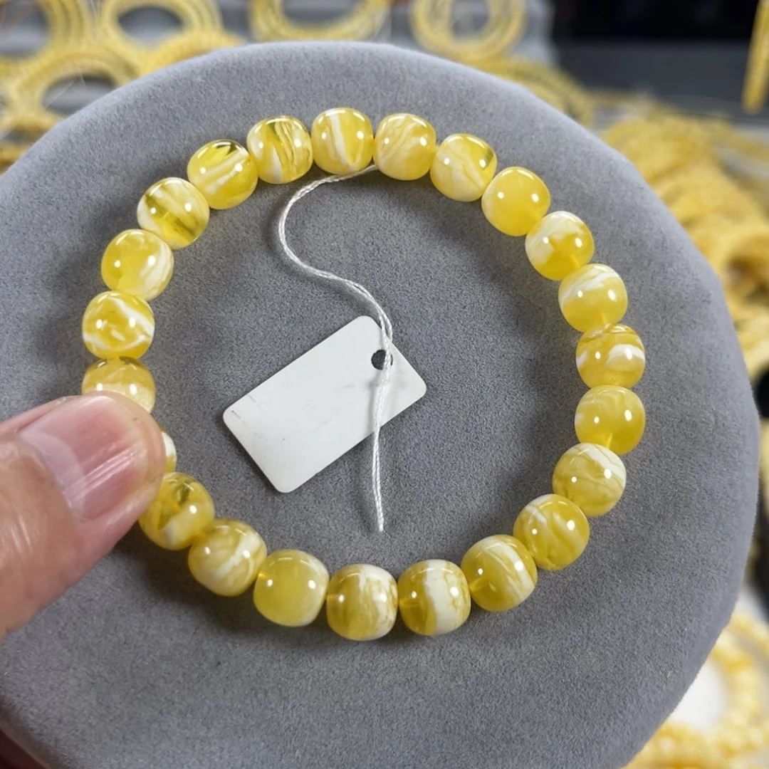 蜜蜡手串未镶嵌纯天然俄料金瓷白虎皮