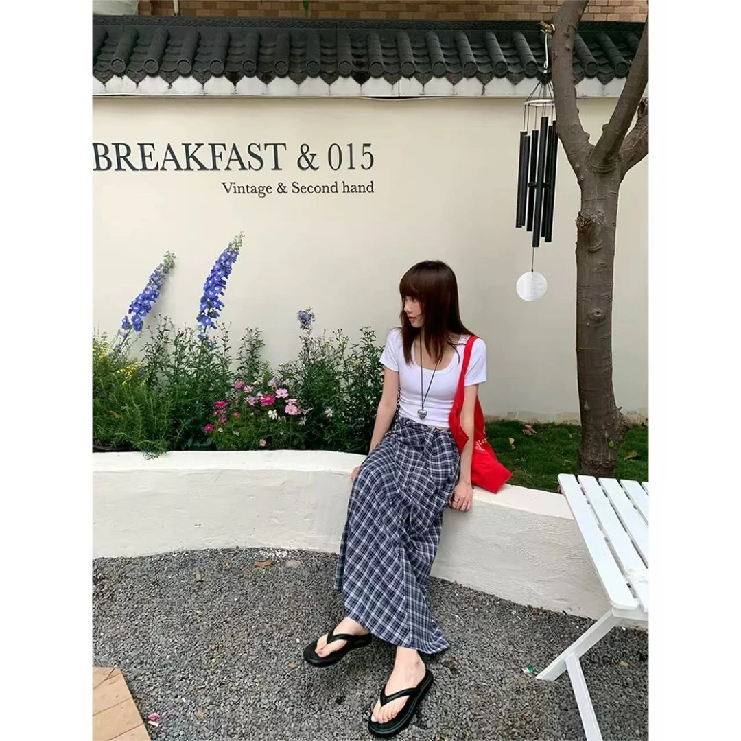 徐秋阳 绑带格子半身裙   春季新款百搭时尚休闲显瘦裙子12727