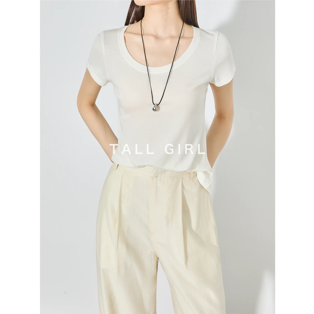 夏季薄款圆领针织T恤女 莱赛尔桑蚕丝百搭显瘦短袖上衣垂感丨2829