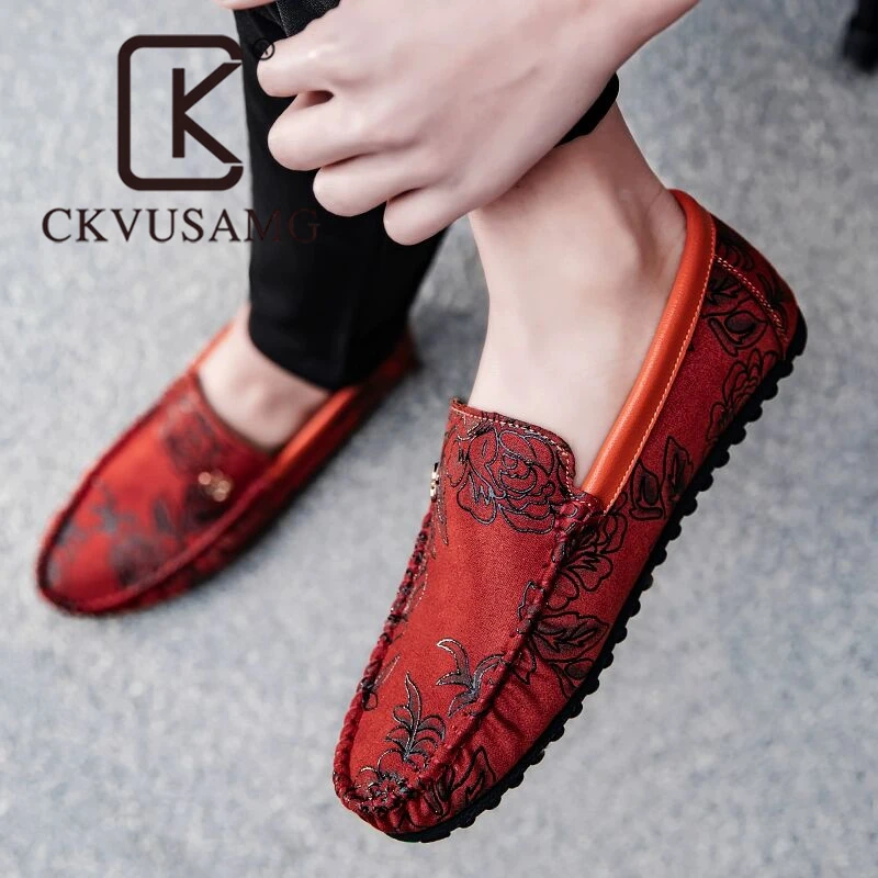 CKVUSAMG男鞋2025新款夏季透气韩版潮流一脚蹬休闲布鞋大码软底红