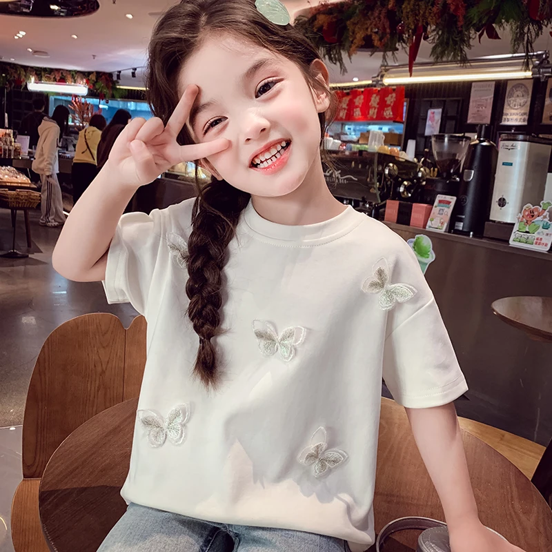 【思晨家】女童短袖T恤夏装2025新款洋气儿童上衣小女孩百搭打底衫