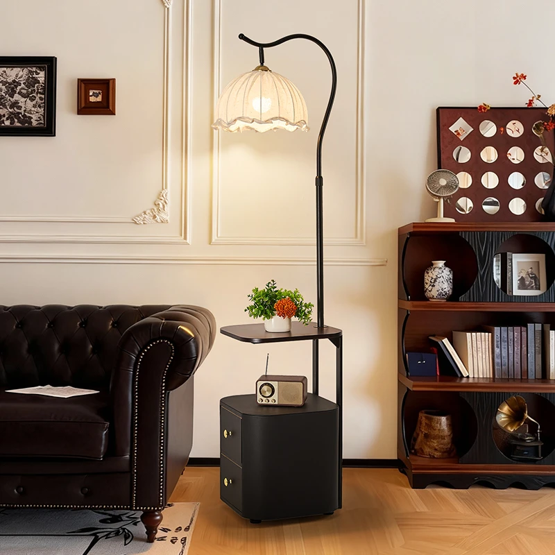 落地灯床头柜落地灯一体客厅卧室书房替代边几中风创意置物架台灯