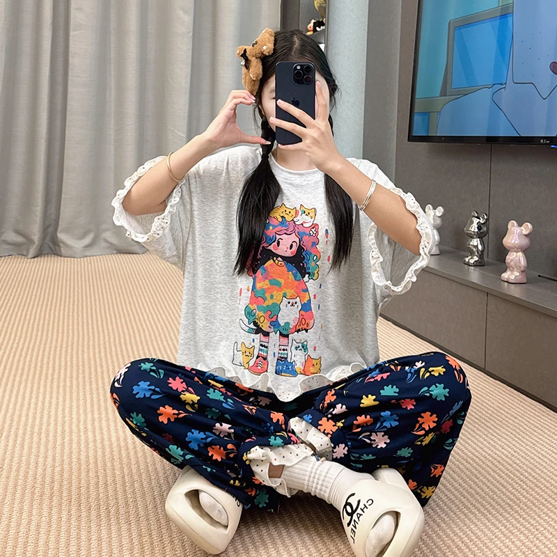 卡通2025年春季新款休闲亲肤圆领长袖宽松睡衣女家居服 TZ308
