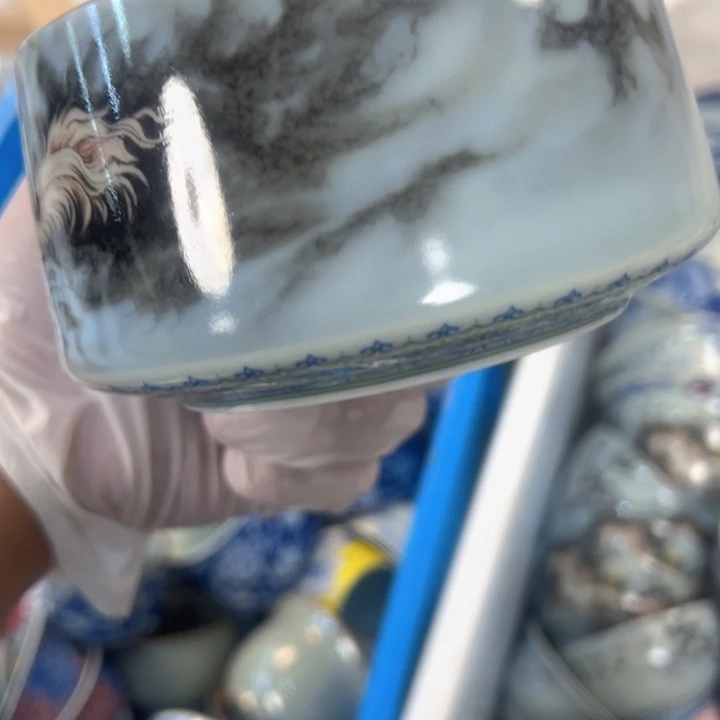 瓷片粉彩梦马茶洗全品