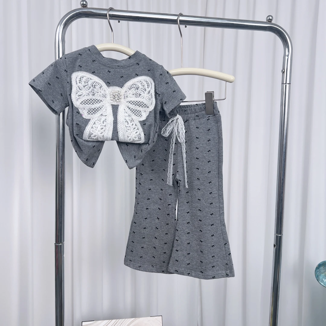 2025夏季女童新款全棉休闲可爱舒服吸汗蝴蝶结套装女宝宝套装